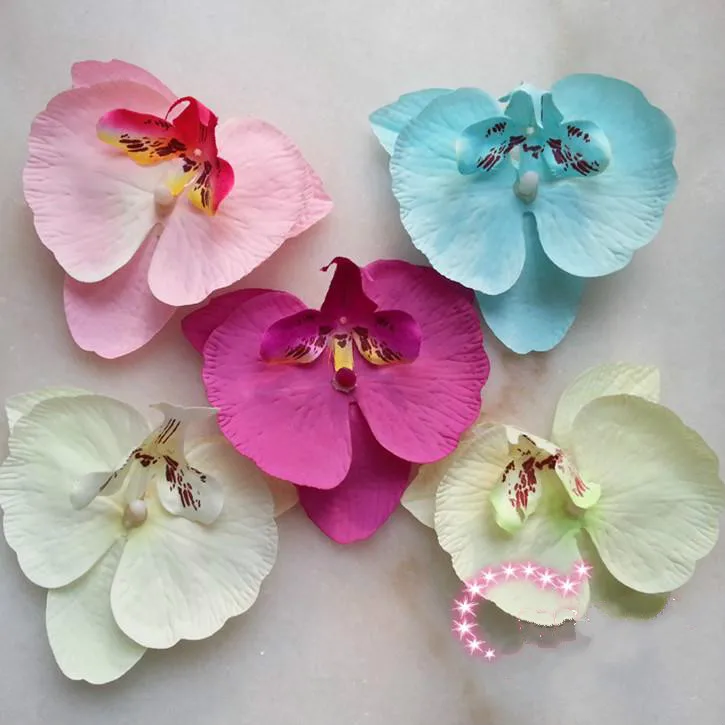 

( 10PCS/lot) 9CM Simulation Artificial Silk Butterfly Orchid Flowers Heads DIY Wedding Hair Accessories Decoration Fake Flowers