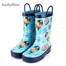 KushyShoo/детские резиновые сапоги с пиратским принтом; резиновые сапоги для маленьких мальчиков; обувь для дождливой погоды; детские резиновые сапоги; Водонепроницаемая Обувь