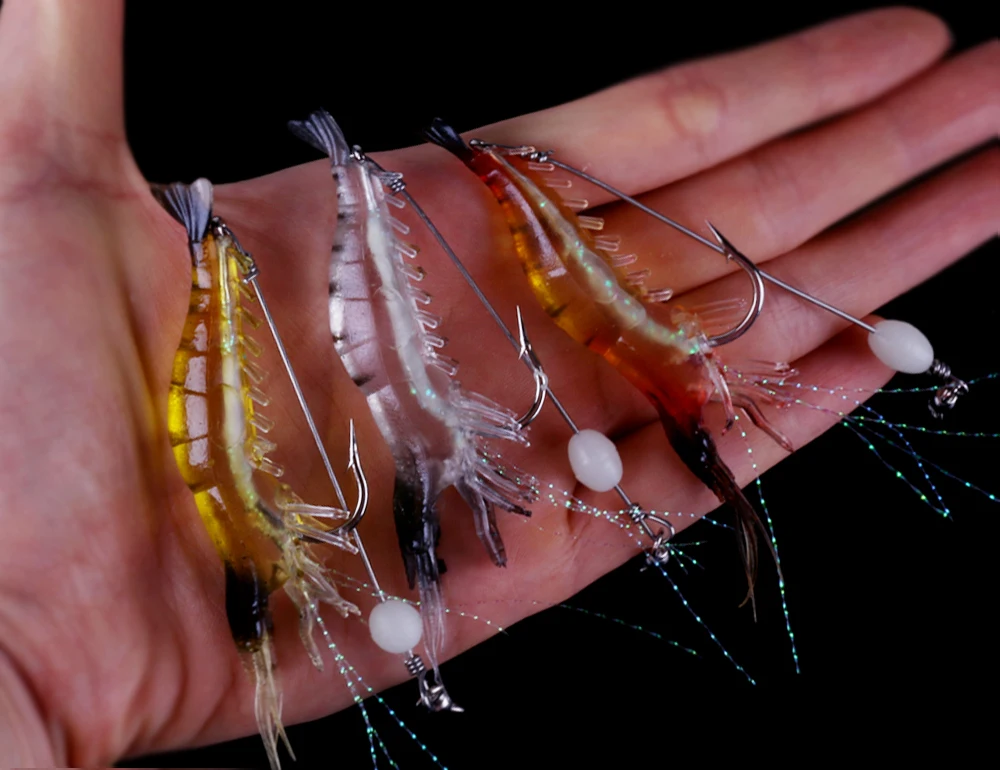 3Pcs 7.5cm 6.2g Soft Fishing Lure Luminous Simulation Prawn Shrimp