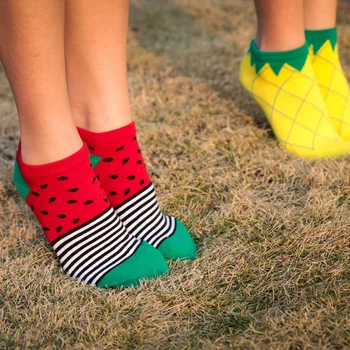 

Cartoon Funny Cotton Jacquard Spring Summer Brand Creative Sweet Fruit Lemon Watermelon Pineapple Socks Women Boat Socks