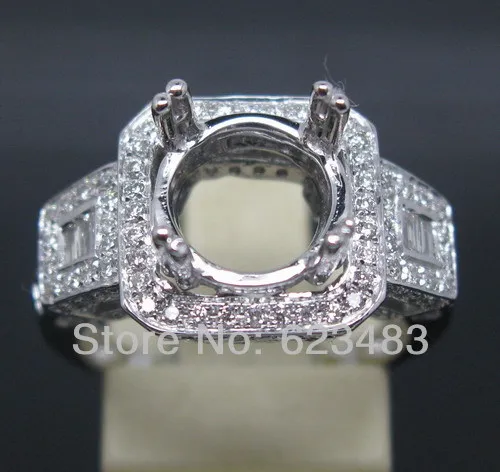 10mm Round Solid 14kt White Gold 1.1ct . Semi Mount Engagement Ring
