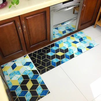 

PVC Leather Rubber Kitchen Rug Mat Anti-Fatigue Foam Non-slip Waterproof and Oil Proof Area Rug Marble Geometry Design Carpet