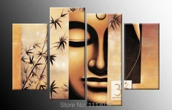 

New People Buddha Head Face Tree Oil Painting On Canvas 4 Panel Art Set Modern Home Abstract Wall Decor Picture for Living Room