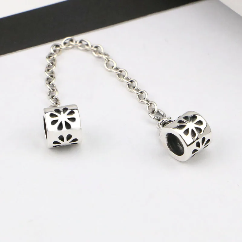 925 Sterling Silver Charms Safety Chain Daisy Thread Bead For Pandora