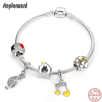 

STEP FORWARD 100% 925 Sterling Silver Musical Note Pendant Daisy poker Charms Bracelet & Bangle for Women Silver Jewelry WLB030