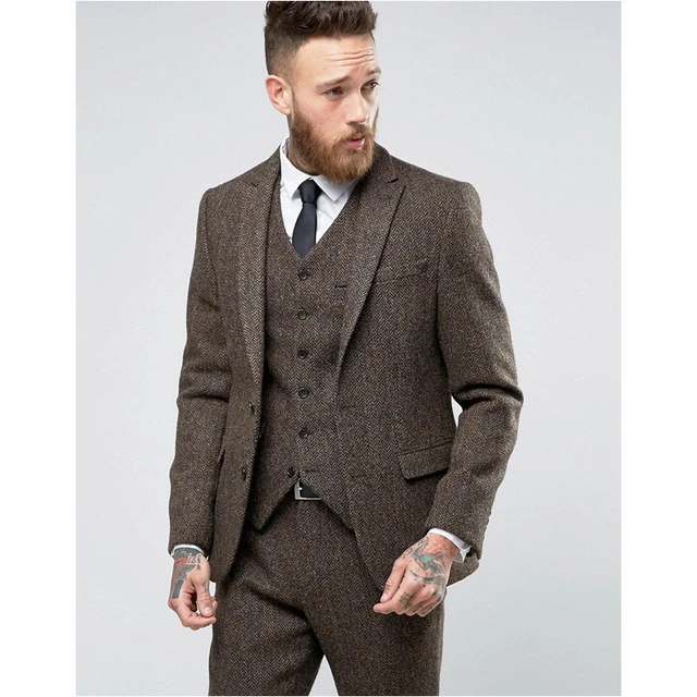 Latest Coat Pants Design Brand Brown Tweed Suit Men Set Slim Fit Custom Wedding Suit Men.jpg Q90.jpg