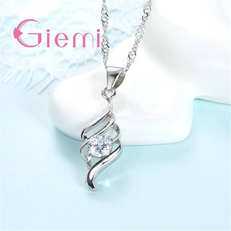 Nice Solid 925 Silver Jewelry Sets for Women Wedding Engagement Party CZ Angel Wings Pendant Necklace Hoop Earrings Set