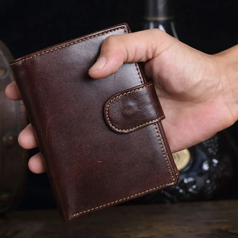 Genuine Leather Men Wallet Passport Holder Coin Pocket ID Card Holder