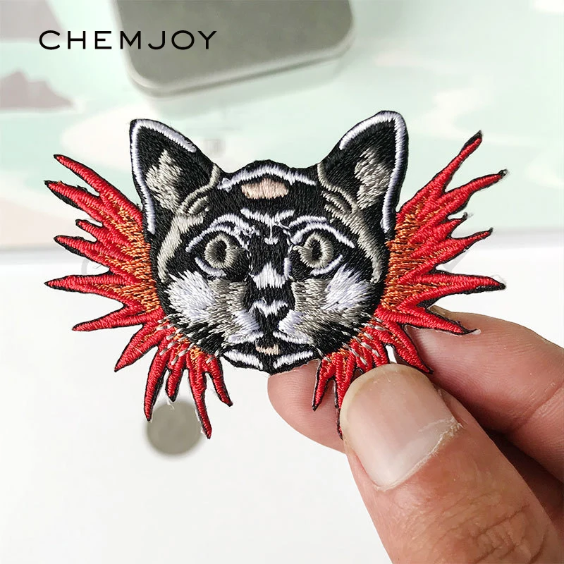 

Angry Cat Iron on Clothes Stickers Embroidery Appliques Cool Sew on Patch for Jackets Jeans Clothing DIY Accessories