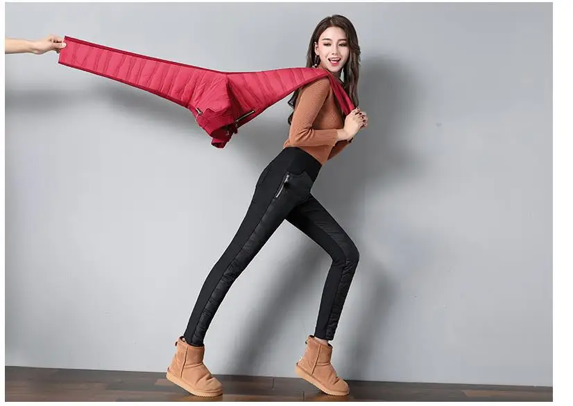 4XL плюс размер женские брюки зимние с высокой талией эластичный свитер женские брюки обтягивающие тонкие теплые плотные пуховые брюки