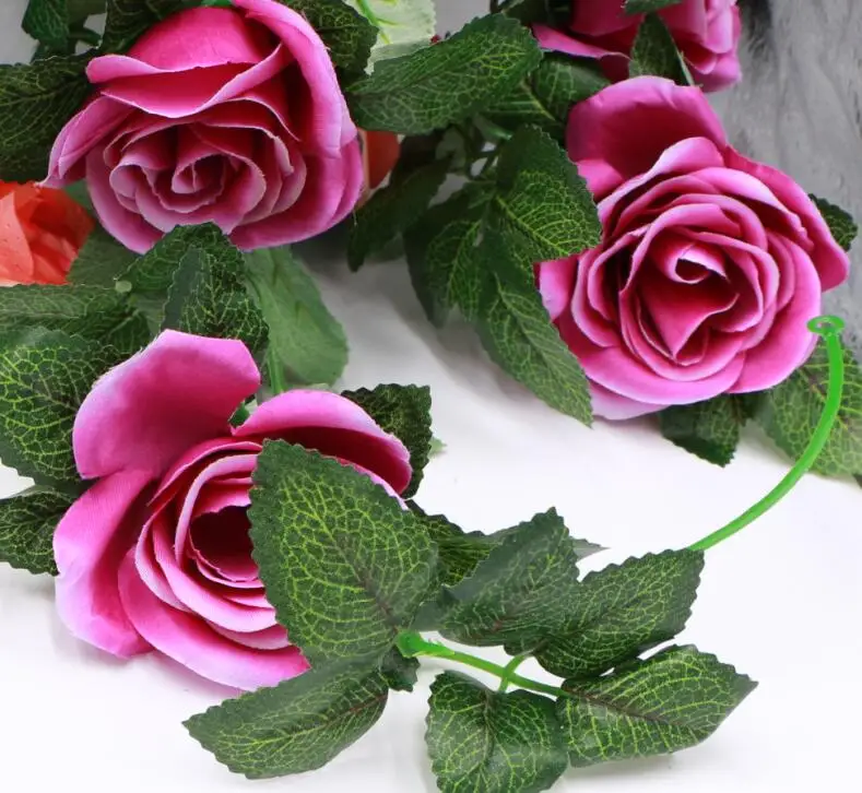 90 см искусственная шелковая гирлянда с розами поддельный цветок плюща виноградный лист растения-гирлянды 2 пучка для домашнего декора цветы для свадебной арки - Цвет: Purple