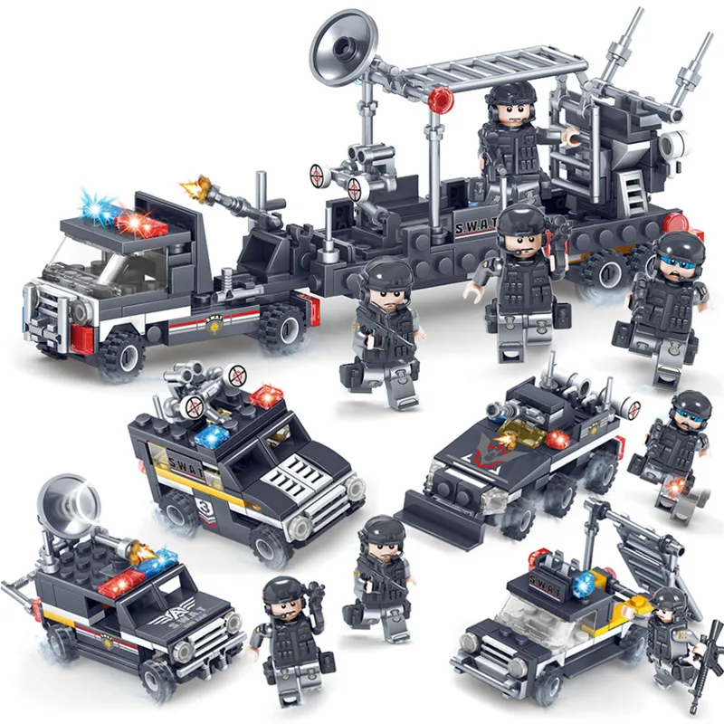

363pcs LegoINGlys Military Police Station SWAT Military Series 3D Model Building Blocks DIY Truck Armored Car City Boy Toy Gift