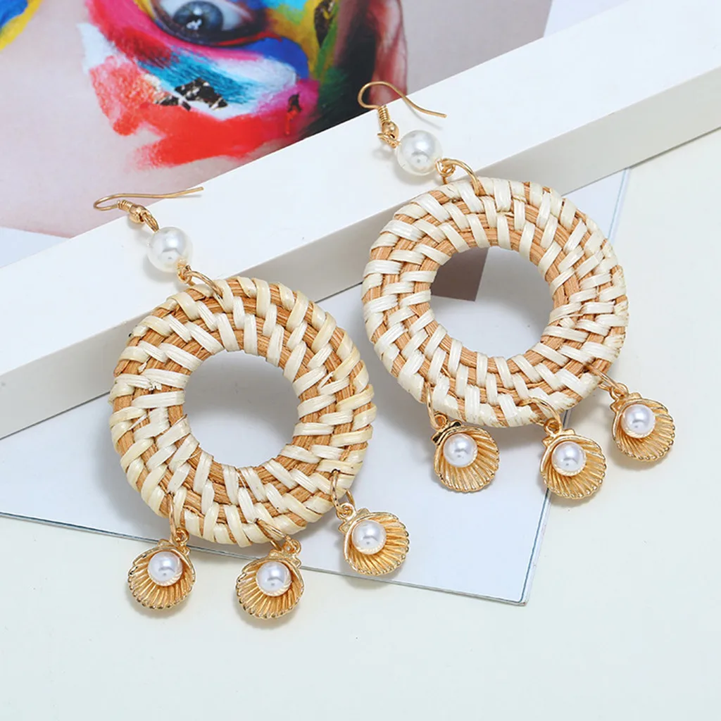 

Zerotime #H5 2019 NEW FASHION Personality Boho Style Rattan Shell Pearl Geometric Round Earrings Ladie Jewelry Free Shipping