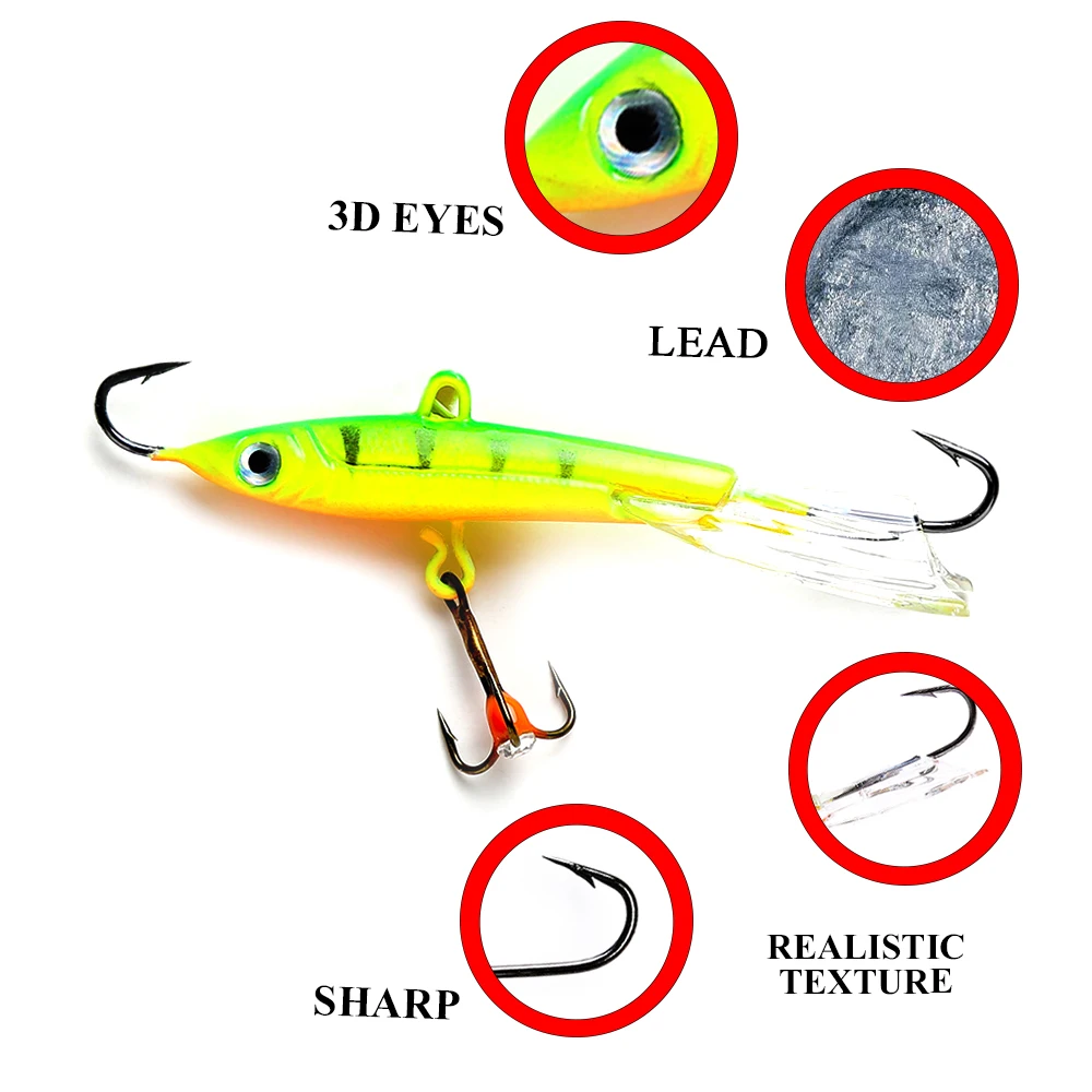 FISHKING 1 قطع الشتاء الجليد الصيد إغراء 3D عيون الملونة إعلان حادة الشتاء الطعم الصلب إغراء موازن ل الصيد الطعم الرصاص القفز