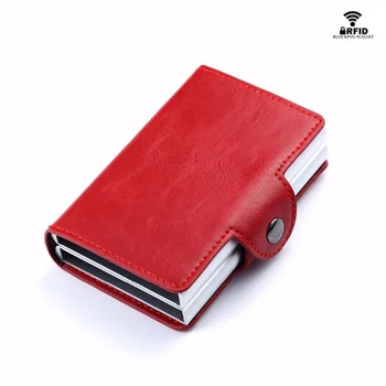 

BYCOBECY 2020 Smart Wallet RFID Protector Credit Card Case Business Aluminum Double Boxes High Quality PU Leather ID Purse
