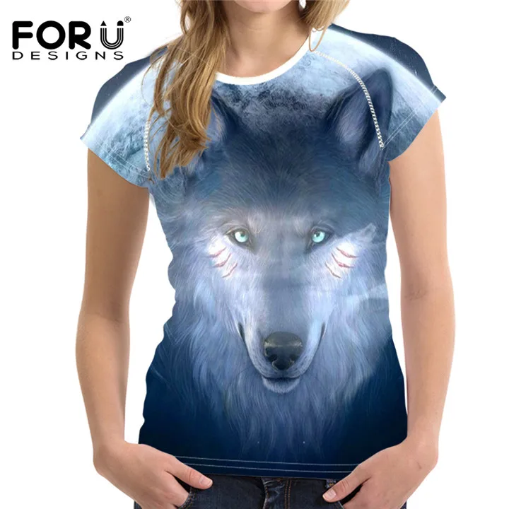 FORUDESIGNS/, модная женская футболка, кроп-топы, 3D Рисунок волка, женская футболка с коротким рукавом, крутая футболка для девочек, Roupa Feminina - Цвет: H056BV