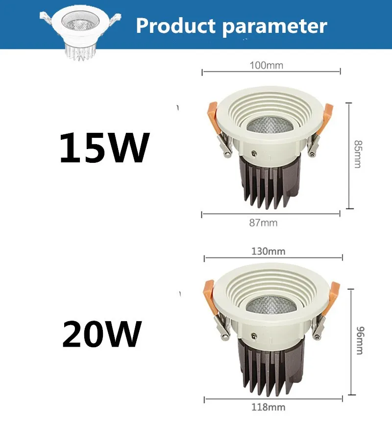 20 шт./лот AC90-260V затемнения 15w20w Светодиодная лампа потолка точечные светильники прямой отель УДАРА светильник потолочный прожекторы