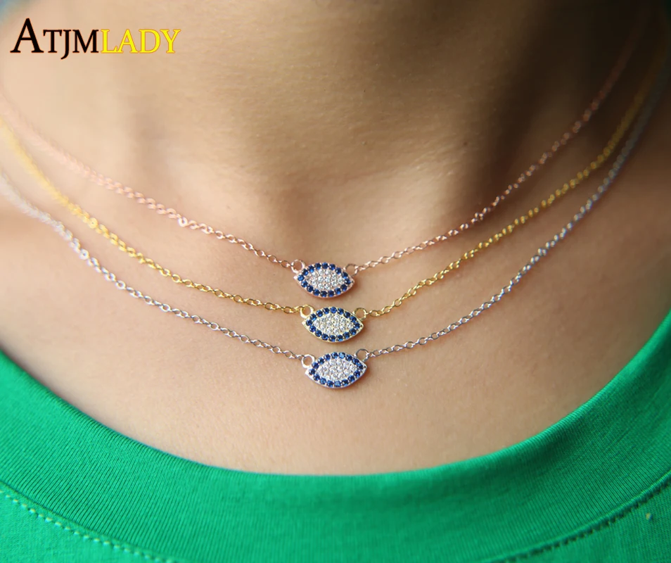 

2019 Special Offer Women Kolye Collares Moana New 925 Sterling Aaa 3 Colors Tiny Eye Charm Connector Pure Chocker Girl Necklace