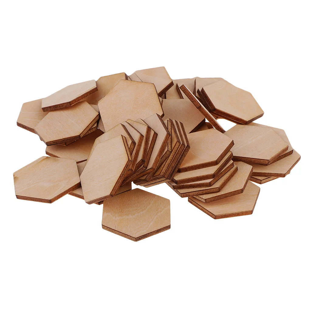 50/100/200pcs Wooden Hexagon Shapes MDF Cutouts Blank Embellishments Craft for DIY Scrapbooking Card Making Decoration Ornaments
