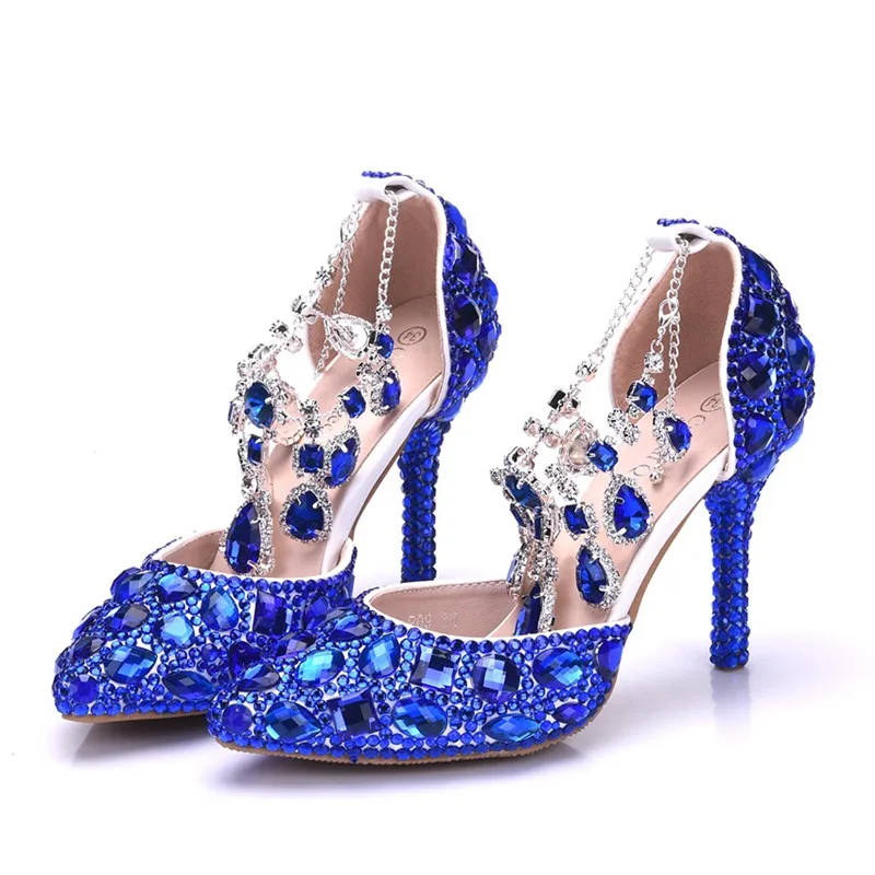 Zuoxiangru Sandalias Mujer Roma lavanda Con La El De Cristal Estilo Azul Zapatos Diamante Hebilla Más Tamaño Bling Correa blanco multiple oro Boda Punta Lujo PSq8rPw