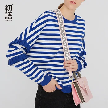 

Toyouth Womens Long Sleeve Tops Ladies Oversized Striped Clothes Loose Warm Sweatshirts Winter Pullover Sweatshirts Harajuku Top