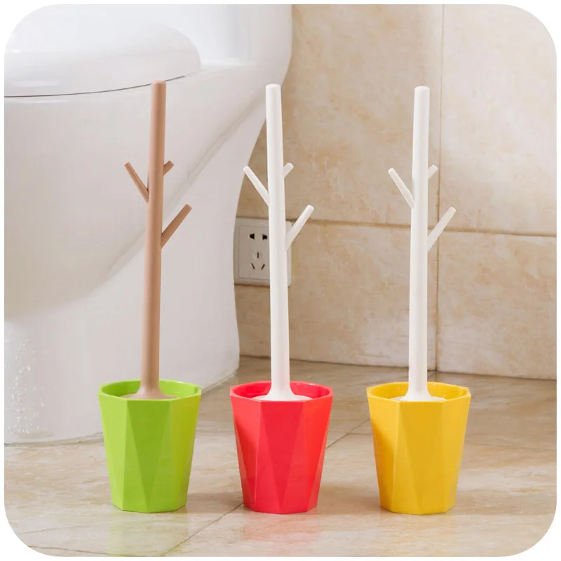 Tree Color Toilet Brush Holder Multi Function Plastic Bathroom Cleaning Brush Caddy Stand Set