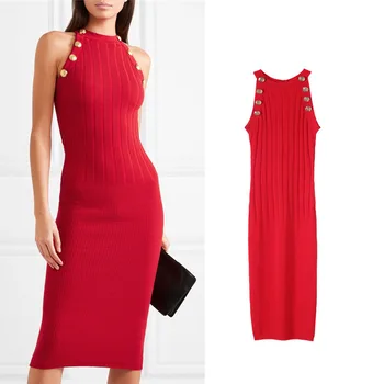 

New goddess temperament monks show thin red packet buttock sleeveless long dress SA0536 one pace