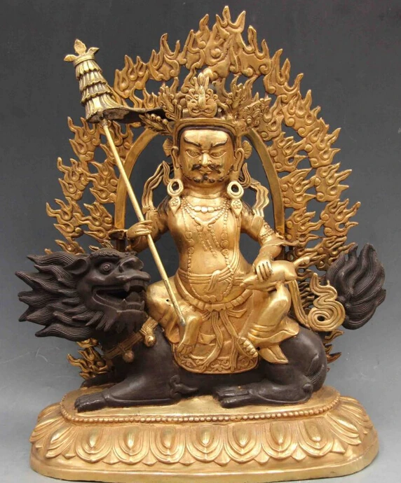 bi001678 China folk buddhism Copper Bronze King Gesar Buddha Ride on
