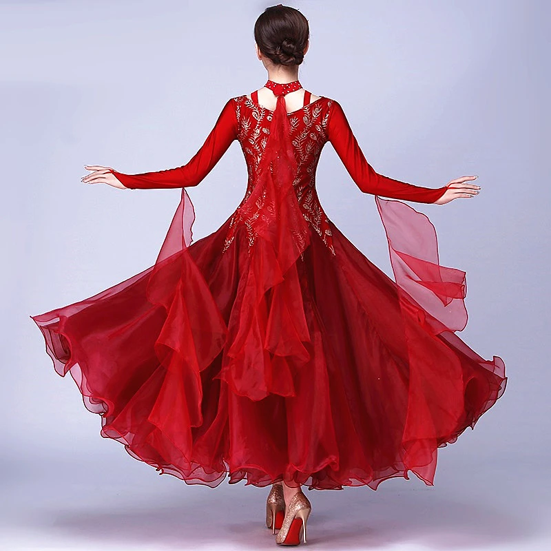 standard ballroom dress viennese waltz dress waltz dance costumes red