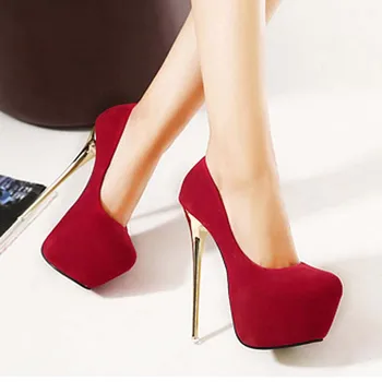 

Woman Pumps Sexy Pumps Wedding Women Fetish Shoes Concise Latform Very High Heel Stripper Flock Pumps 16 cm size 34-40 Shoes