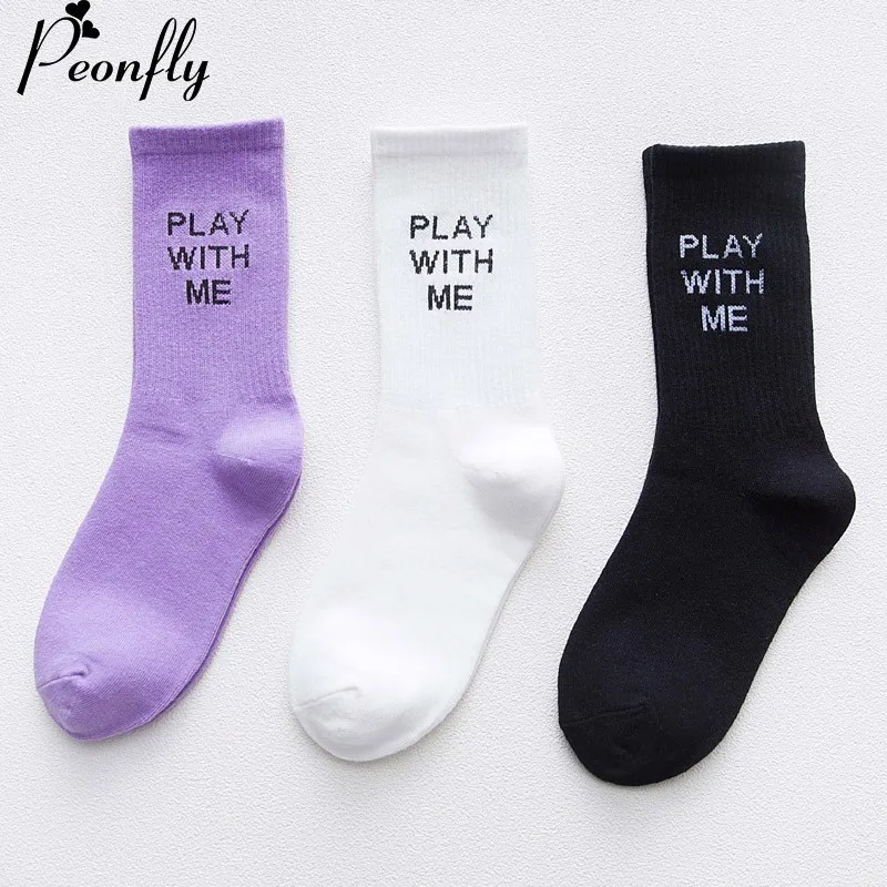 

PEONFLY fashion Woman casual Letter Socks novelty Moon Stars purple white black harajuku Socks breathable Motion Cotton Socks