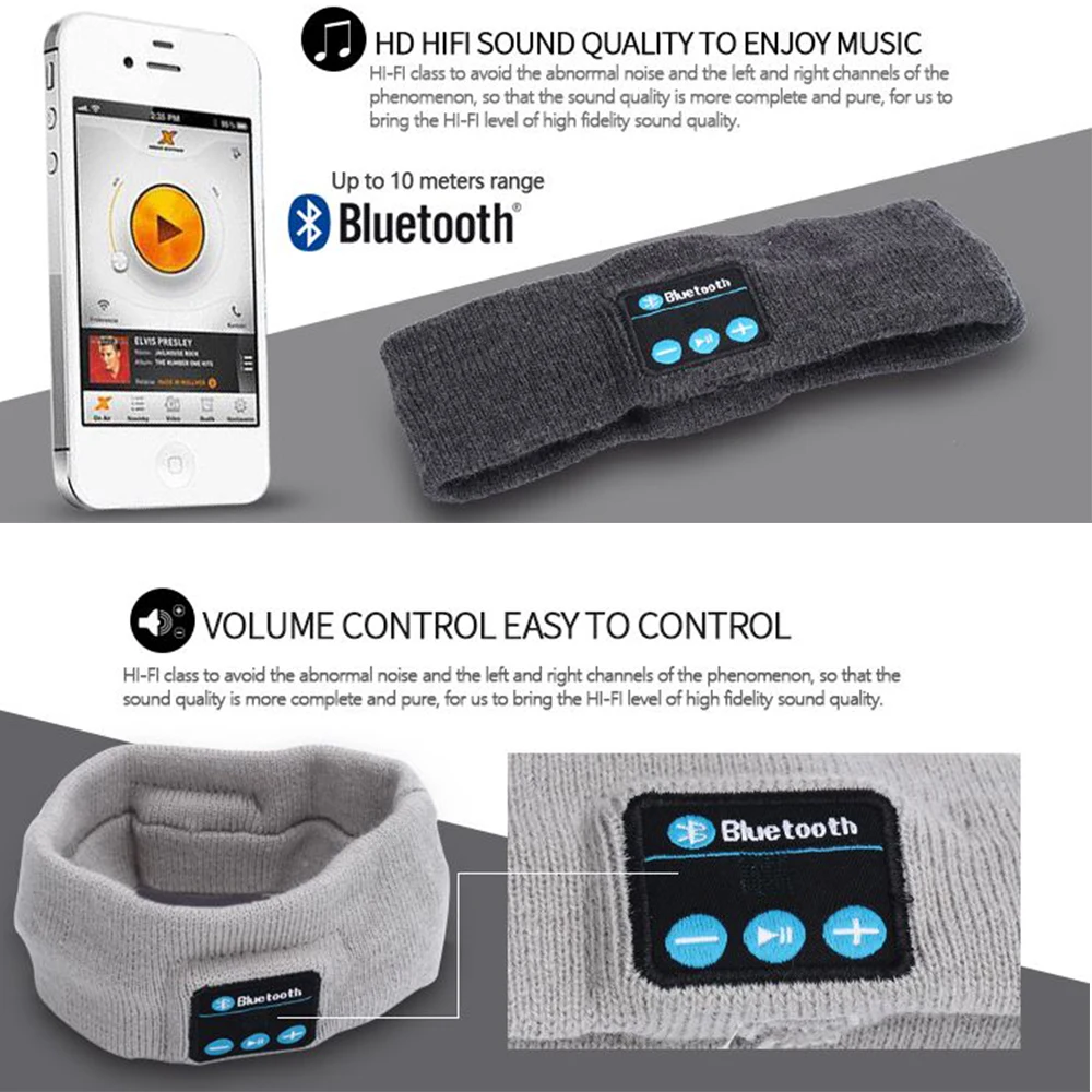 Fashion Wireless Bluetooth Music Headband Magic Earphone MIC Hat Hands free Music Sports Phone Call Answer Ears free Headwear