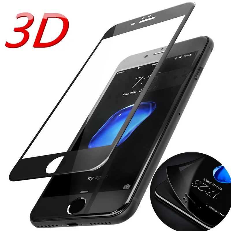 

3D Round Curved Edge Tempered Glass For iPhone 7 6 6s Plus Full Cover Protective Premium Screen Protector Film Safety Case