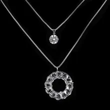 Fashion Crystal Necklace Silver Color Box Chain Big Circle Pedant Necklaces For Women Long Multilayer Chain Sweater Accessories
