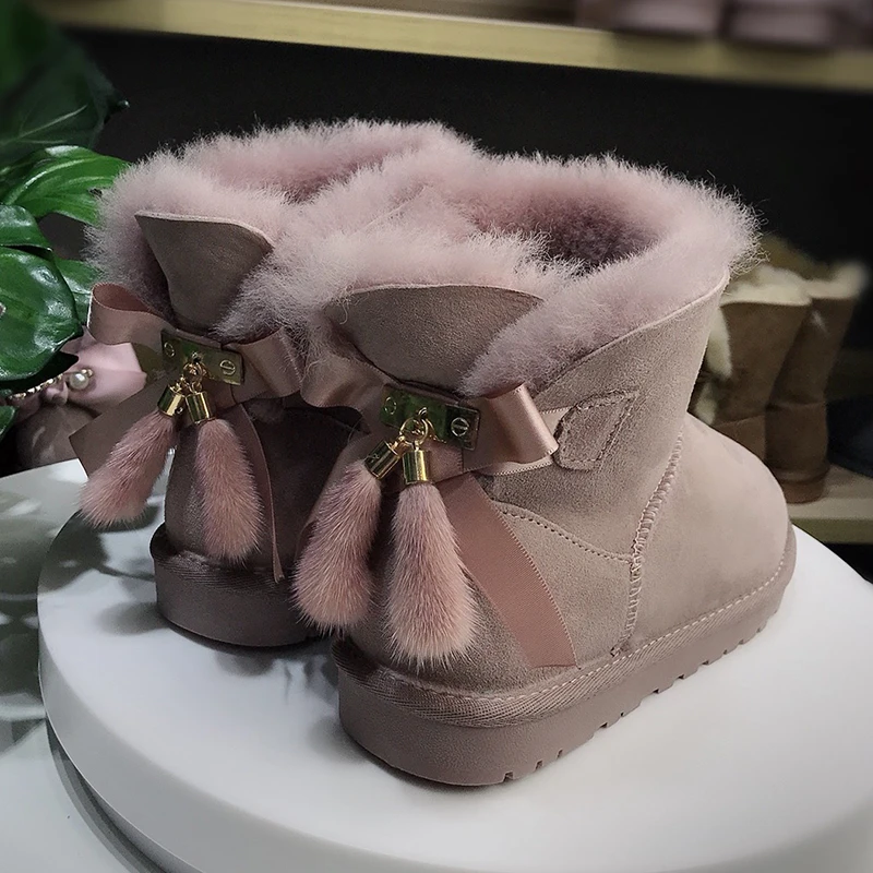 

New Fashion Natural Fur Winter Boots Women Snow Boots Real Wool Warm Boots Genuine Sheepskin Leather Non-Slip Women Boots Shoes