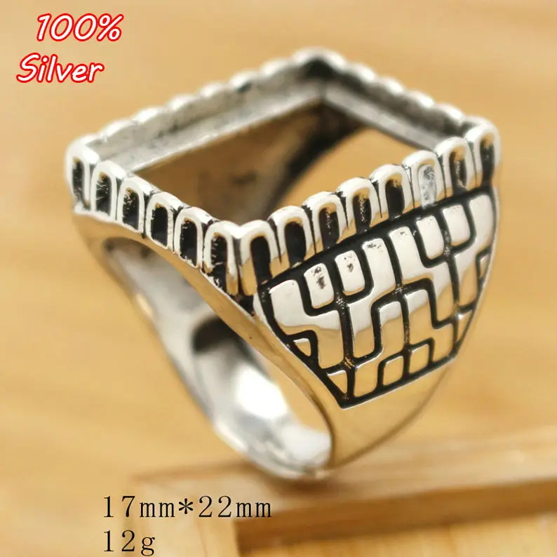 

S925 Sterling Silver Ring Empty Support 17*22MM, Inlaid Beeswax Stone Retro Men's Ring