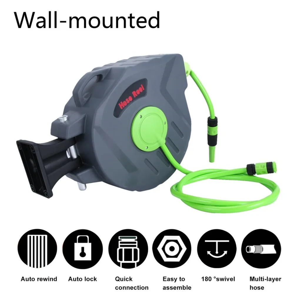 

Retractable Air Hose Reel 20M 180 Degree Swivel Air Hose Wall Mounted Extendable Auto Hose Rewind Watering Equipment