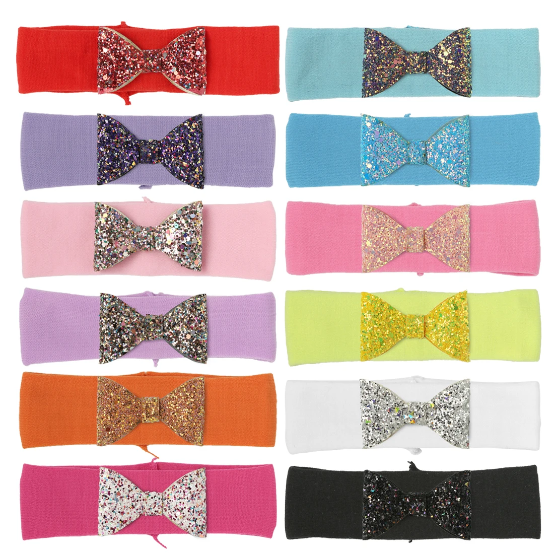 12pcs/lot 2.5inch Glitter Sequin Bows With Nylon Headbands Little Girls