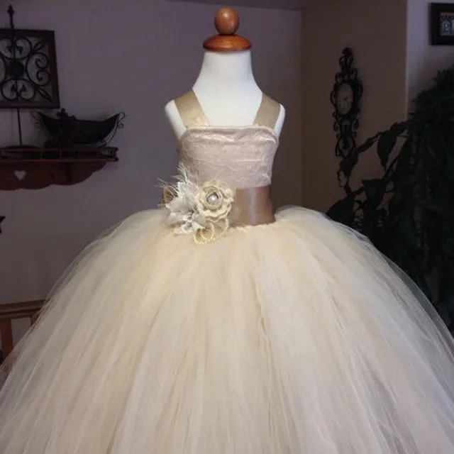 Best price at $104 Cheap Custom Make Little Girls Party Dresses Square Neckline Lace Hand Made Flowers Ball Gown Little Flower Girls' Dresses