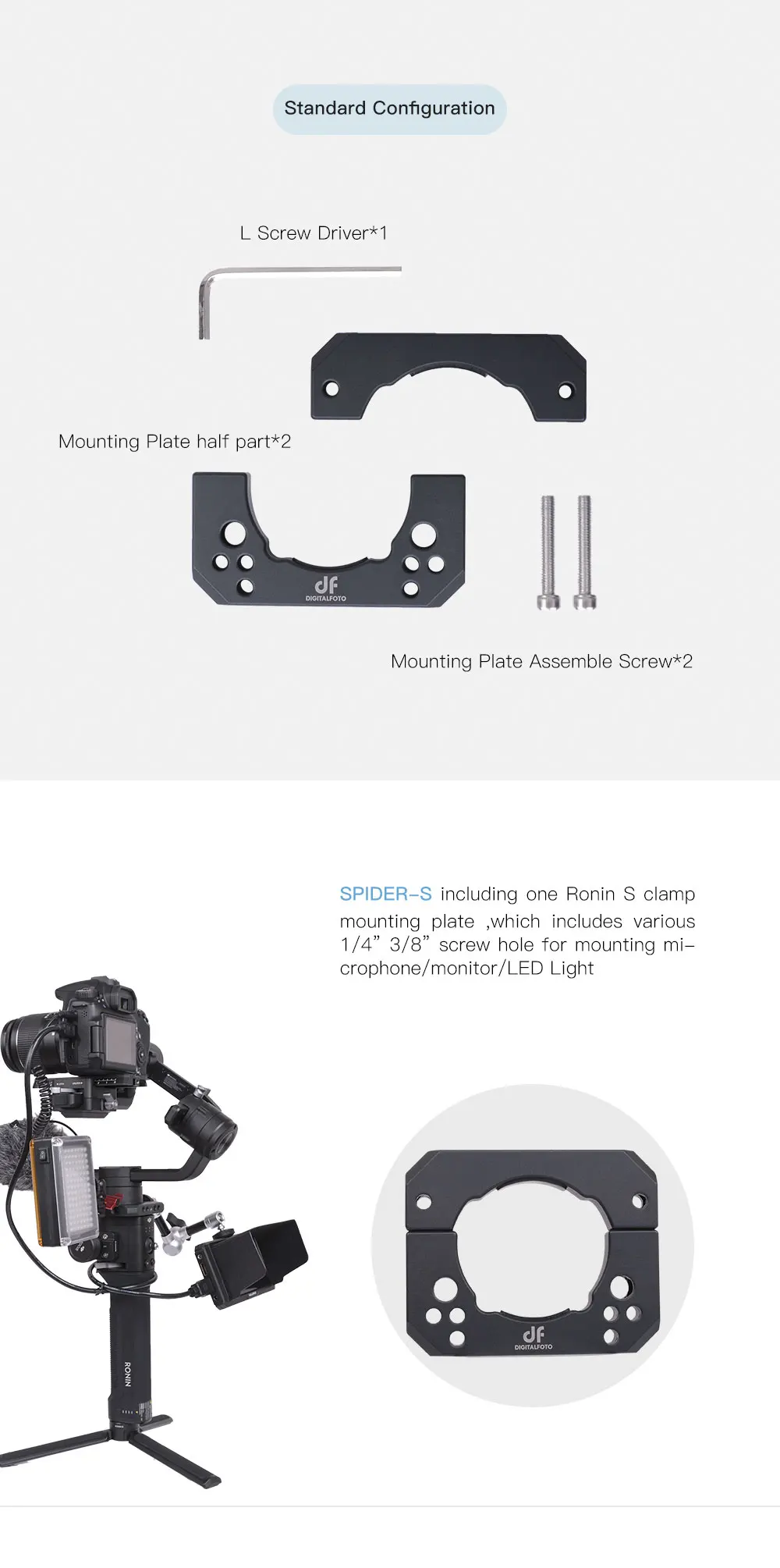 DIGITALFOTO dji RONIN S Аксессуары для Кардана кольцо для шеи расширитель удлинитель подключаемый СВЕТОДИОДНЫЙ монитор микрофон для ronin s crane 2