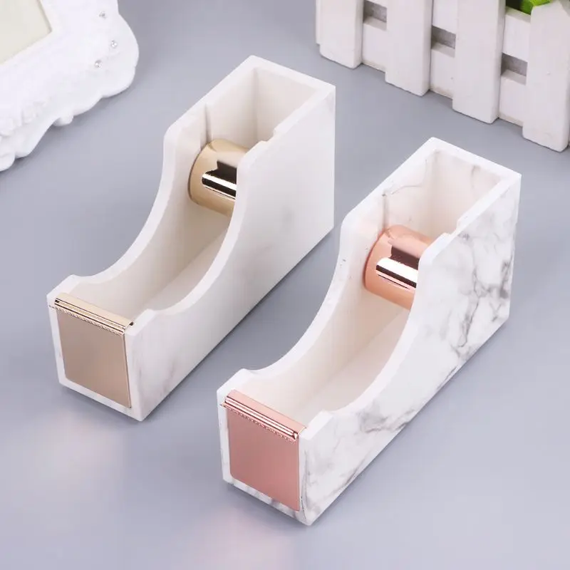 

White Marble Texture Desktop Adhesive Tape Dispenser Holder Rose Gold Tone Metal Core Tape Holder Office School Supplies Gift