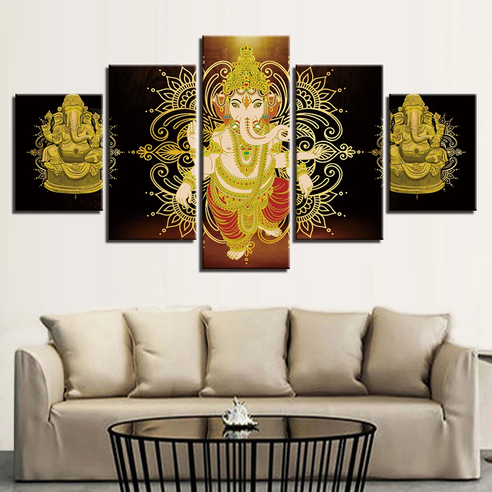 

Canvas Pictures Art HD Printing 5 Pieces Gold Buddha Meditation Sunshine Scenery Paintings Poster Modular Living Room Wall Decor