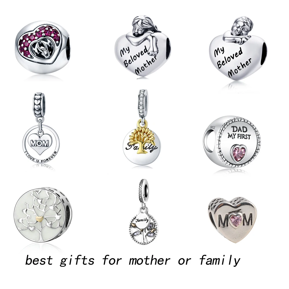 

ZMZY New Authentic Silver Love Mother Charms Beads Fit Pandora Bracelets Original 925 Sterling Silver Jewelry Making Series