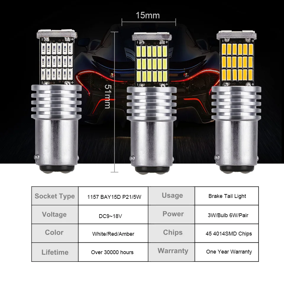 ANMINGPU 2x сигнальная лампа Bay15d Led Canbus P21/5 Вт 1157 45 led smd 4014 стоп сигнал задний