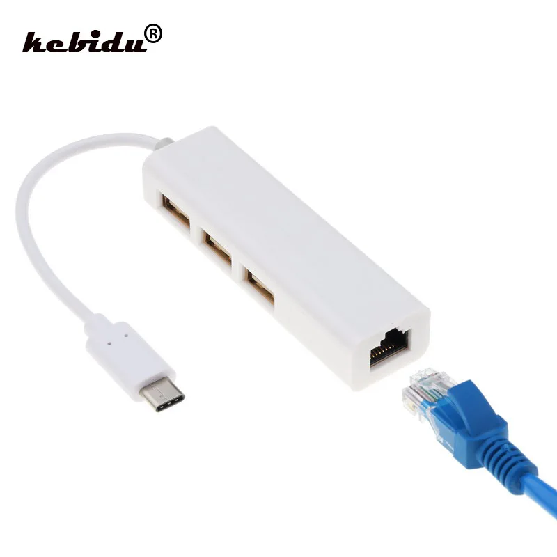 

kebidu 3 Ports USB3.0 HUB Type C To Ethernet LAN RJ45 Network Card Adapter for Macbook ThinkPad for Samsung Laptop USB-C Type