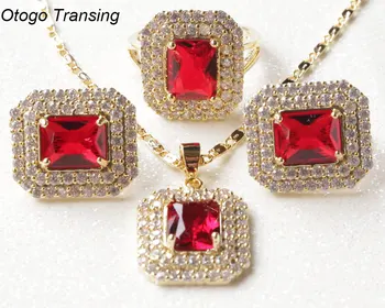 

Otogo Transing 2019 Party Jewelry Sets Gold Color Fashion Design for Women Square Colorful Crystal Ring Earrings Necklace S201