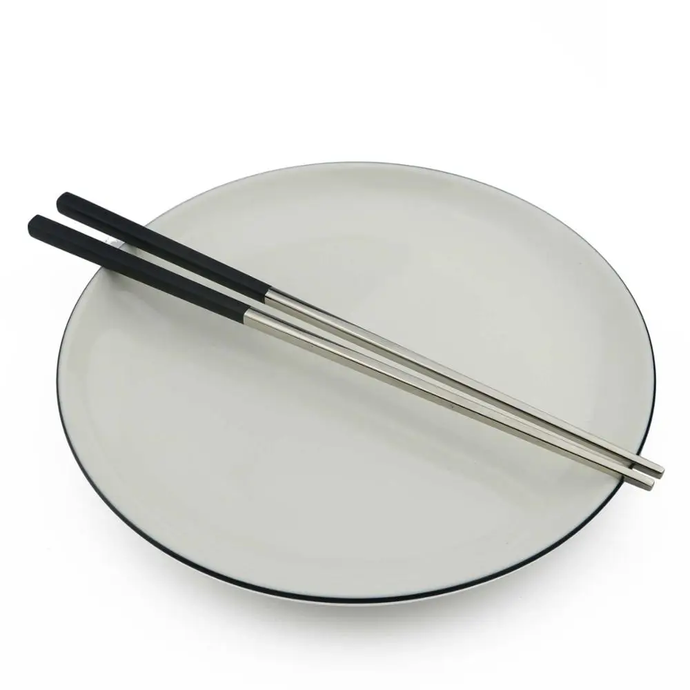 1 пара из нержавеющей стали c радужным посуда красочные многоразовые палочки для еды посудомоечная машина Серебристый Стальной противоскользящие бытовой Металл Китайский - Цвет: Black Silver