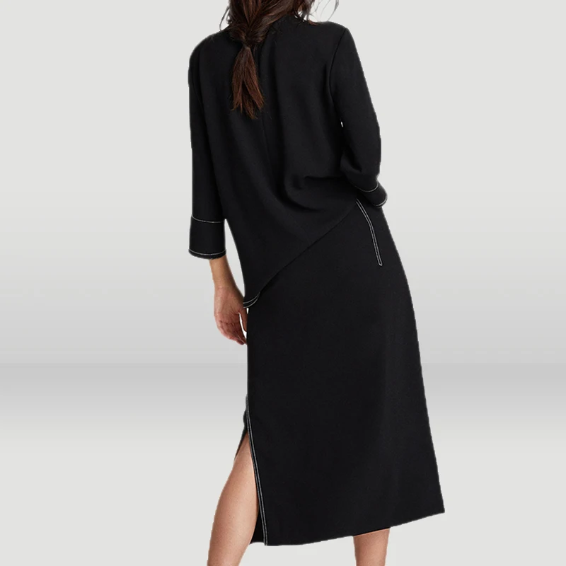 

Skrt Skrt, a simple style of decorative skirt with colour-striking thread and side-crossed black high-waist skirt in 2019