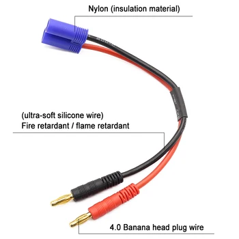 

The High Quality 10pairs/lot EC5 Connector to 4.0mm Banana Plug with 14AWG Soft Silicone 150MM Cable
