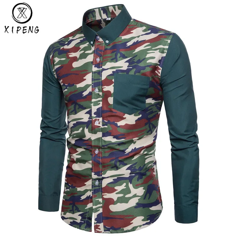 Для мужчин S армия камуфляж футболки 2018 осень Военные рубашки лоскутное камуфляжным принтом рубашка с длинными рукавами Для мужчин